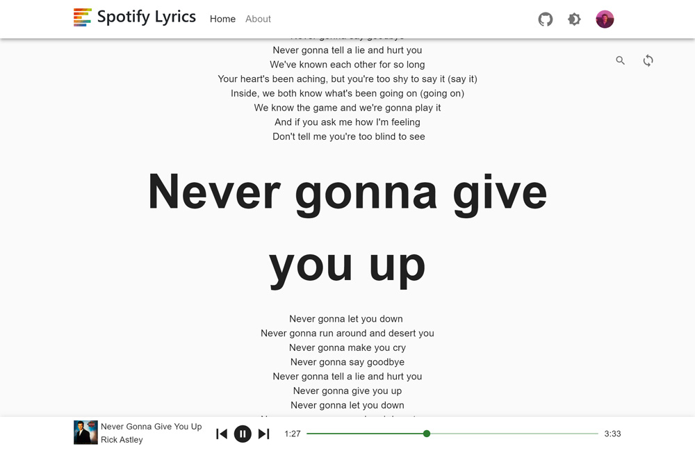Spotify Lyrics Viewer showing lyrics